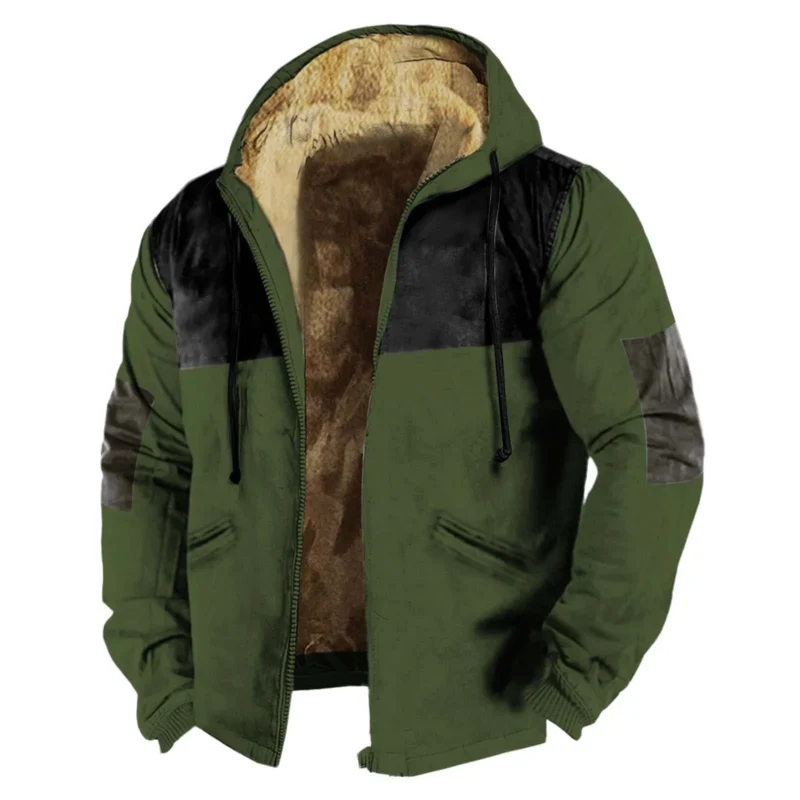 Men's Fleece-Lined Winter Hooded Jacket with Zip Closure and Color Block Design - Image 10