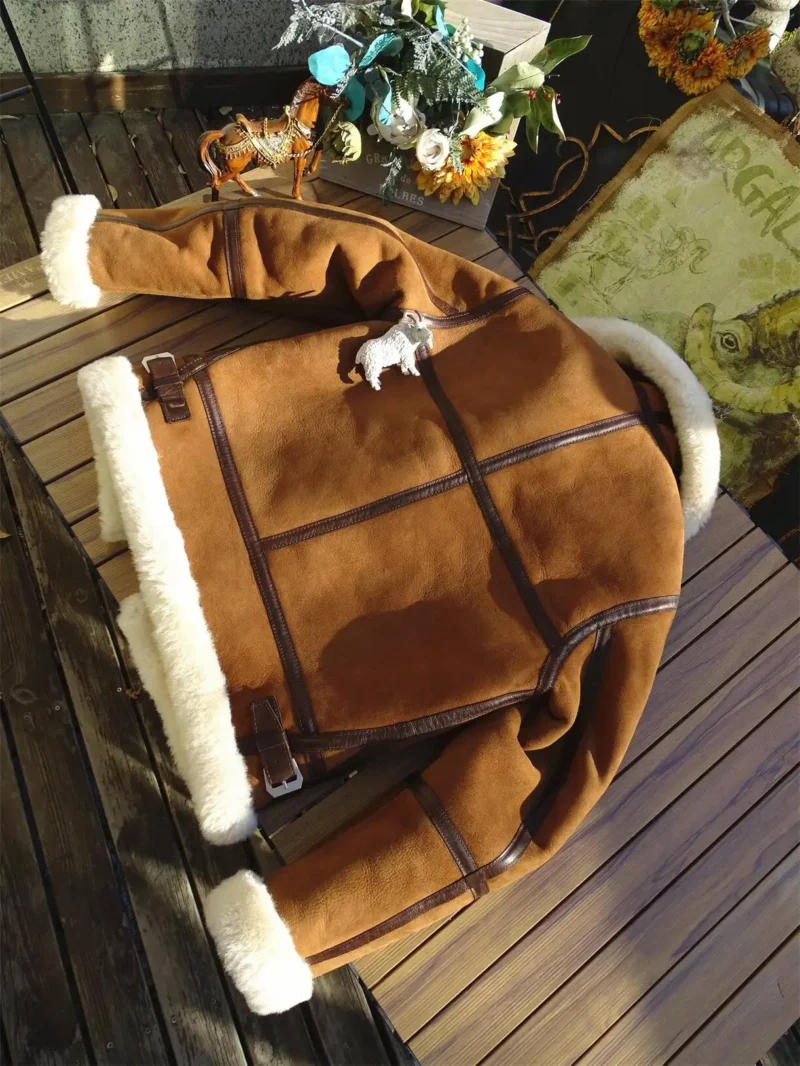 Premium Merino Shearling Aviator Jacket Men's Winter Leather Coat - Image 3