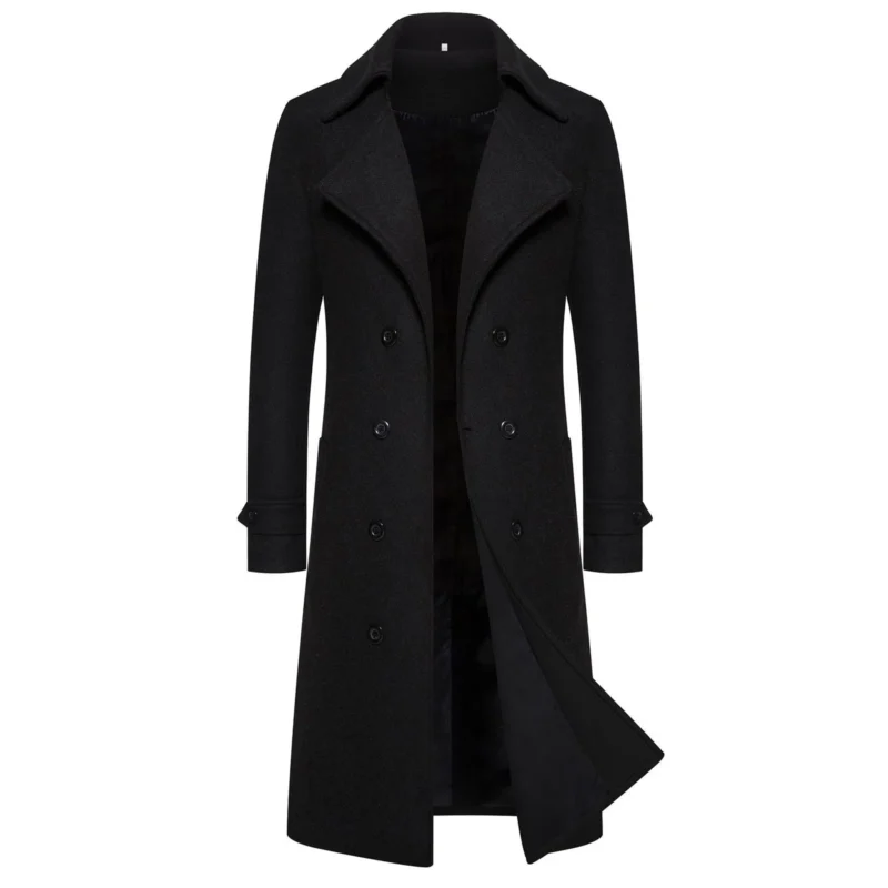 Classic Double-Breasted Wool Blend Long Coat for Men - Image 7
