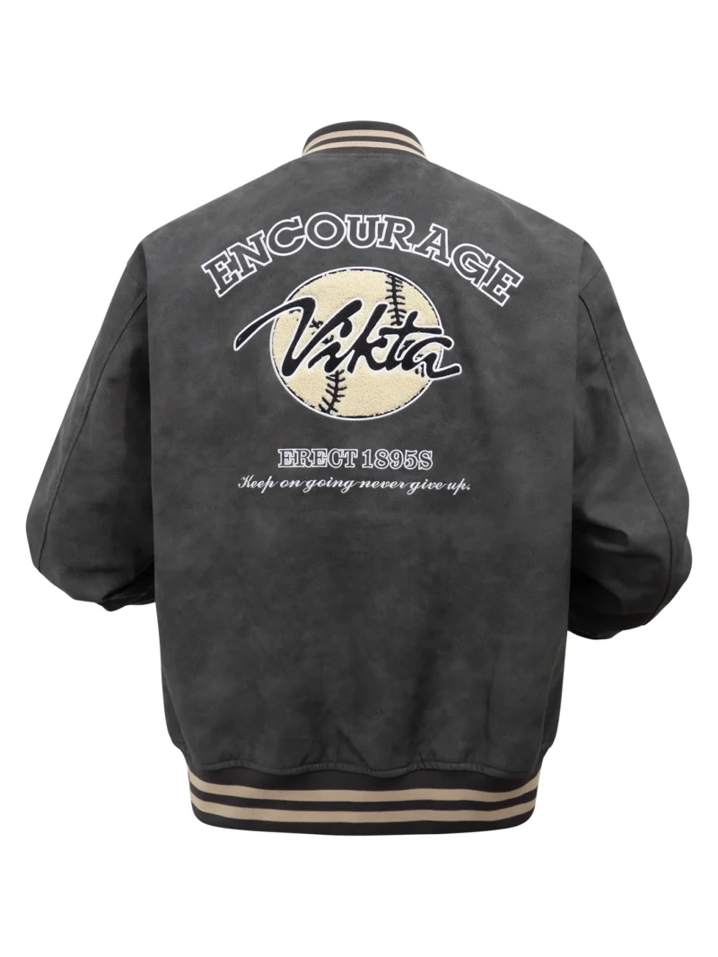 Men's Leather Varsity Bomber Jacket with Embroidered Letters - Image 5