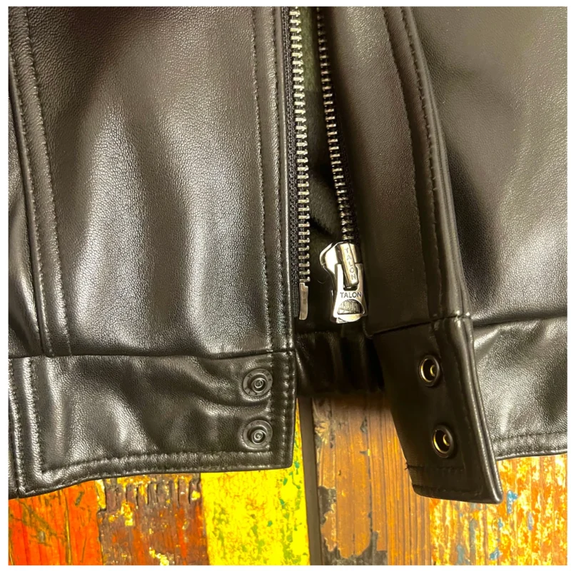 Vintage Full Grain Goatskin Leather Jacket with Turn-down Collar for Men - Image 4