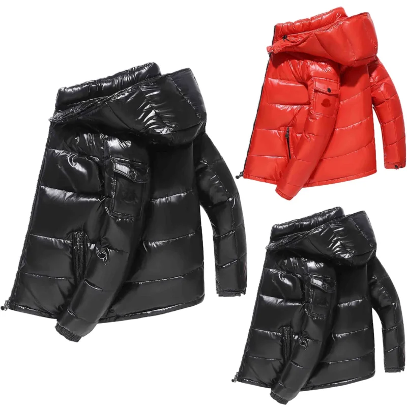 Men's Metallic Puffer Jacket with Detachable Hood - Image 3