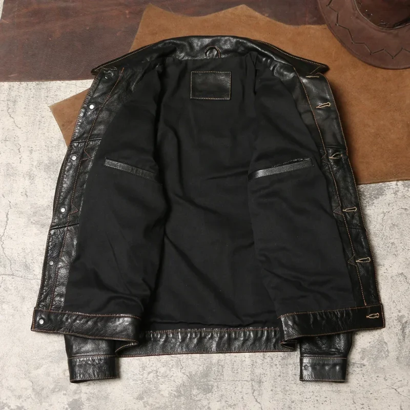 Men's Classic Goat Leather Jacket with Lapel Collar for Spring and Fall - Image 6