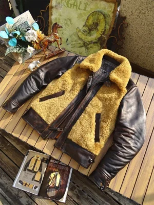 Premium Shearling Horsehide Vintage Grizzly Leather Jacket for Men