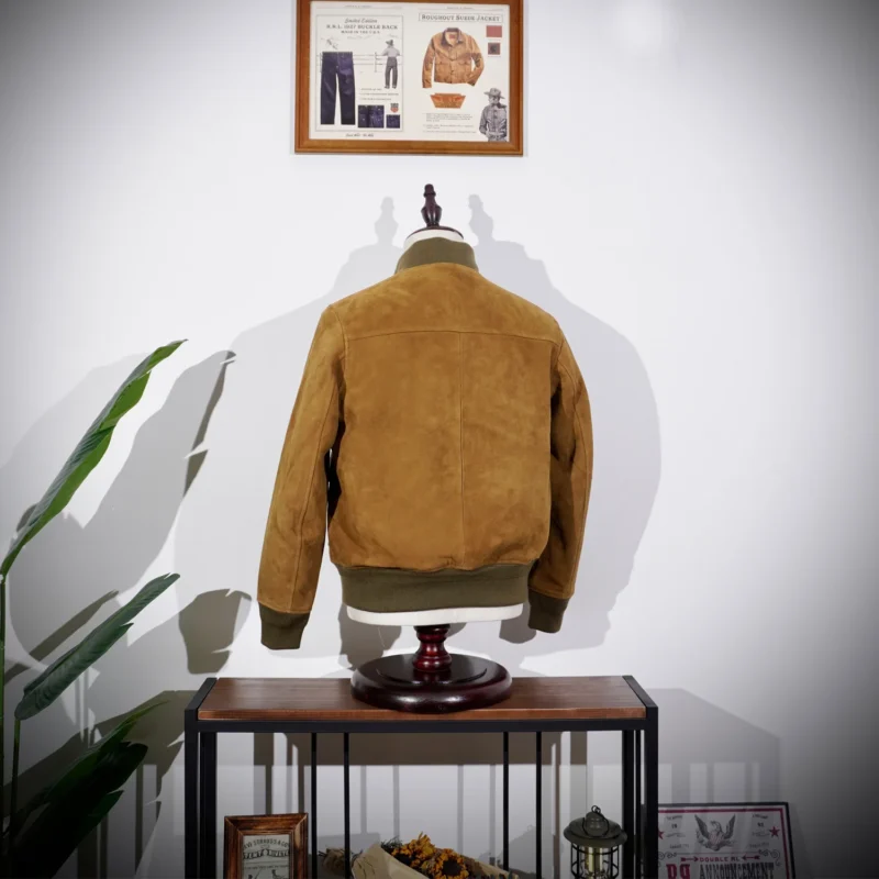 Men's Vintage A1 Flight Suede Leather Jacket Slim Fit Stand Collar - Image 2