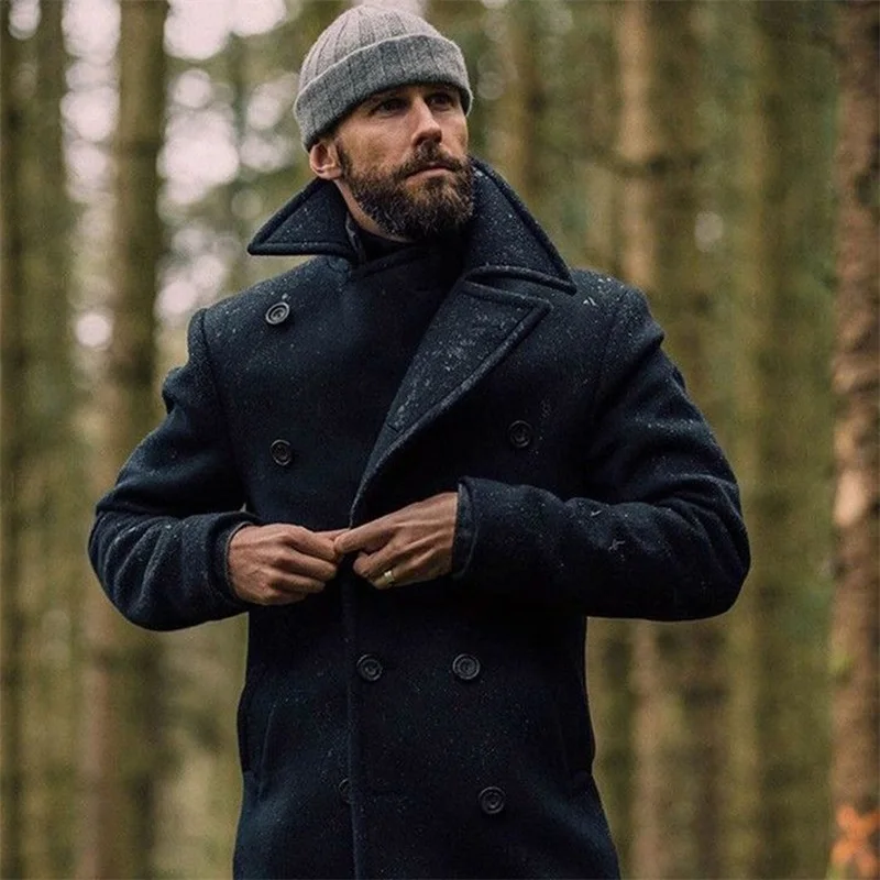 Elegant double-breasted wool overcoat showcasing proper accessorizing
