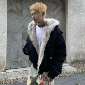 Men's Urban Retro Hooded Jacket with Plush Lining for Winter
