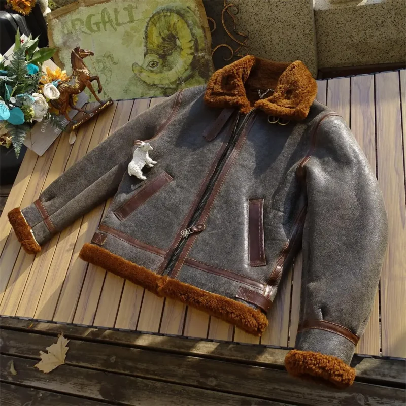 Premium Sheepskin B6 Pilot Jacket with Genuine Fur for Men - Image 8