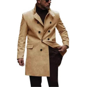 Premium Wool Blend Long Overcoat with Turn-down Collar for Men