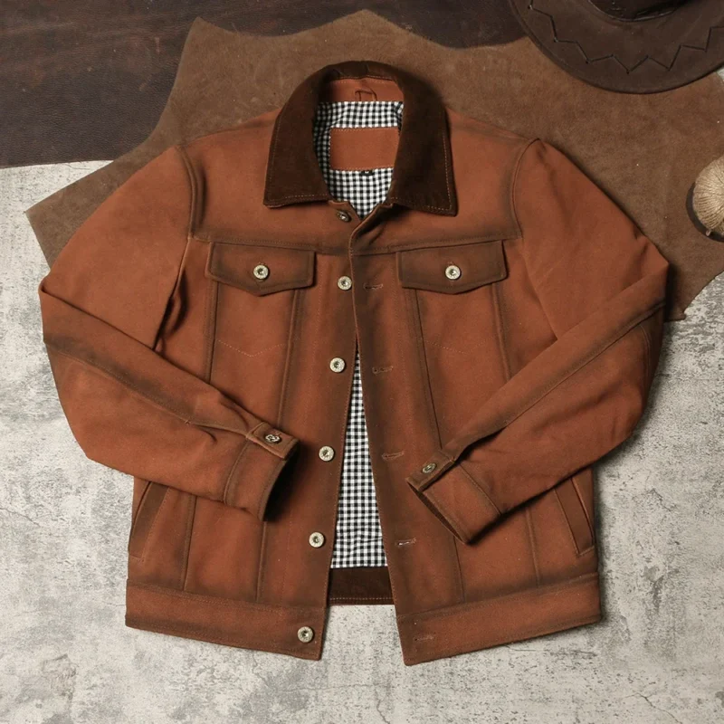 Men's Premium Cowhide Leather Jacket with Distressed Lapel for Casual Wear