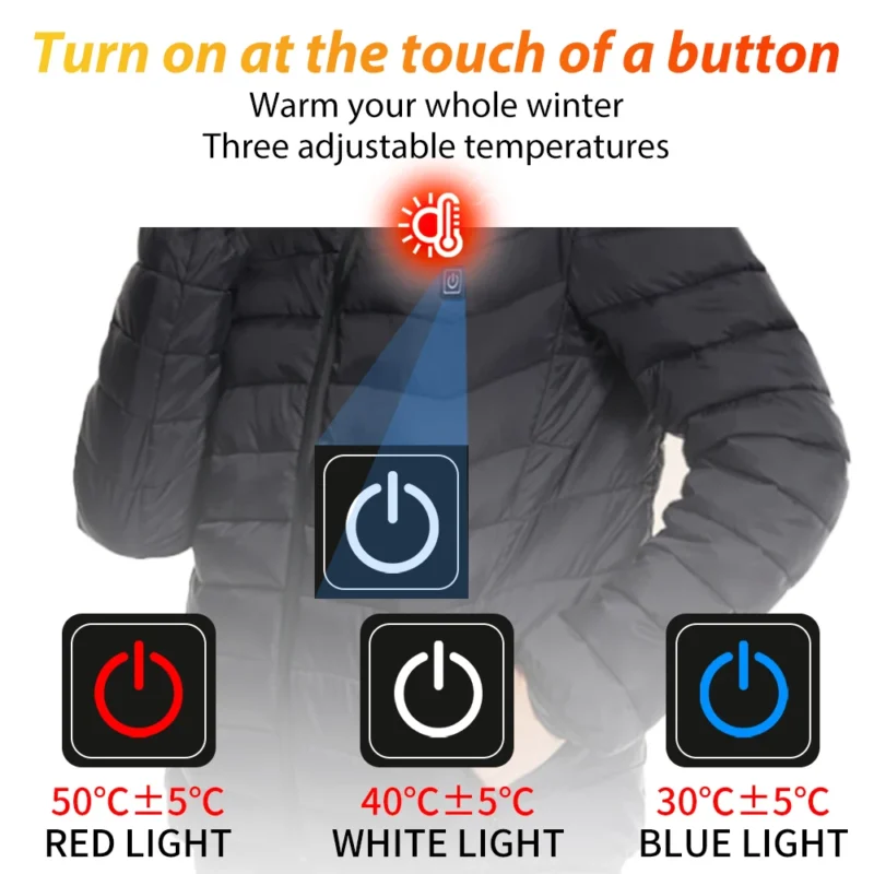 9-Zone USB Electric Heated Parka with Detachable Hood for Men - Image 6