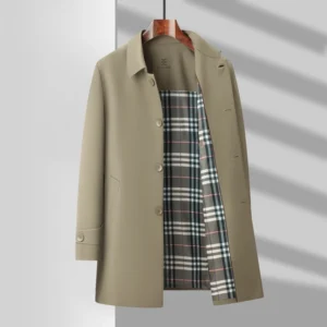 Classic Men's Single-Breasted Trench Coat with Turn-Down Collar Spring Casual Jacket