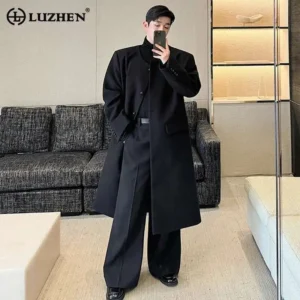 Minimalist Collarless Trench Coat for Men with Single-Breasted Design