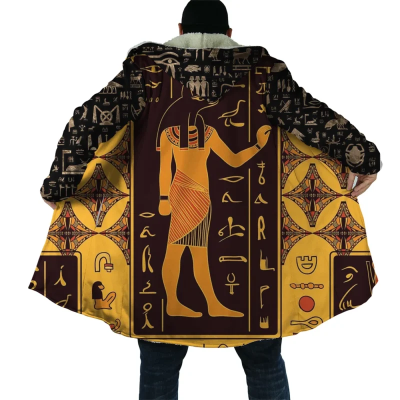 Men's Egyptian Mythology Fleece Cloak Hoodie with 3D Eye of Horus Print - Image 8