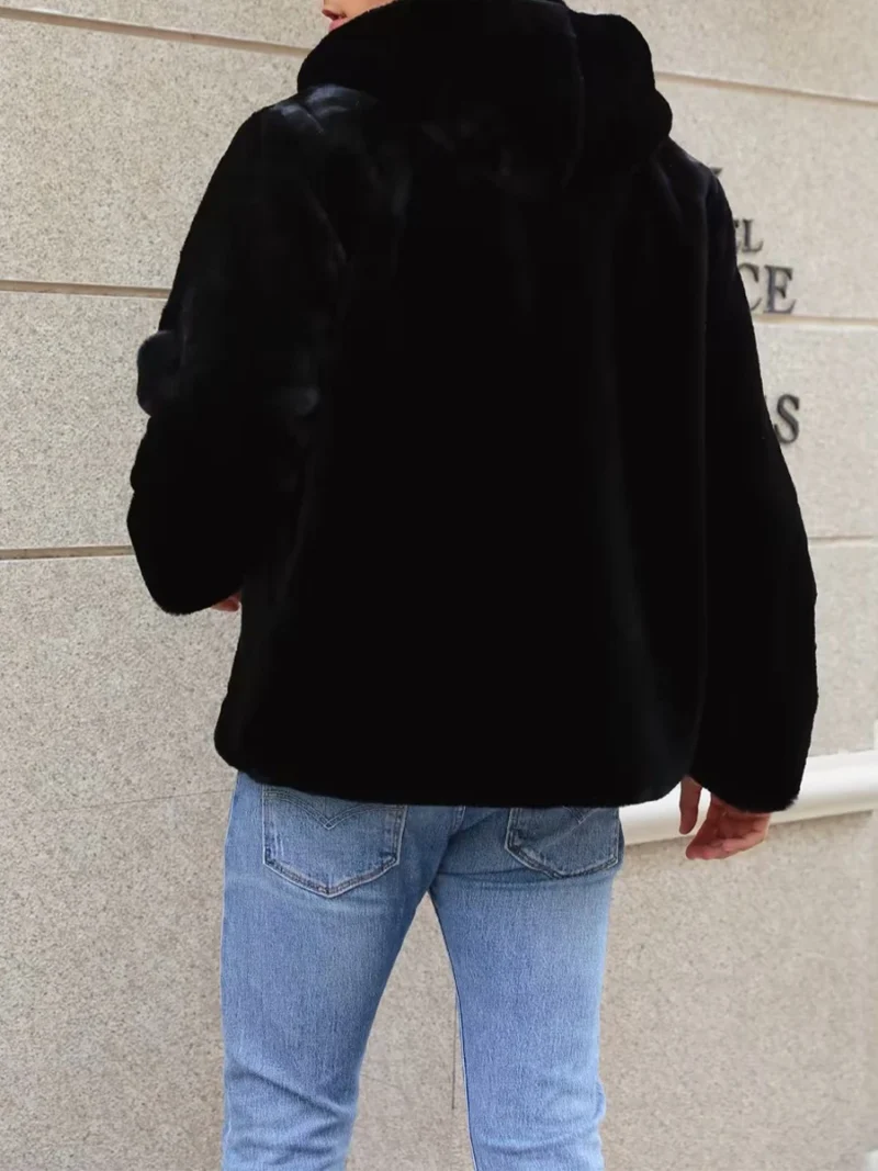Men's Winter Plush Hooded Jacket with Zipper Front - Image 2