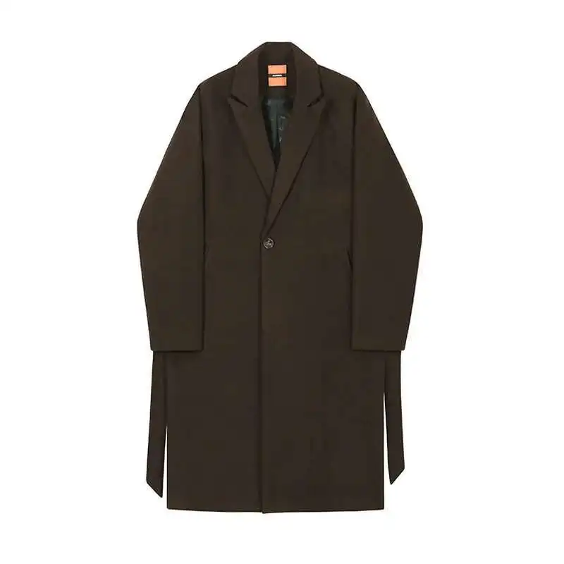 Classic wool topcoat styled for smart-casual spring occasions
