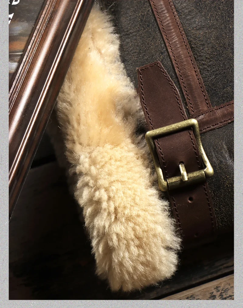 Premium Shearling B3 Flight Jacket with Horsehide Classic Bomber Coat for Men - Image 6