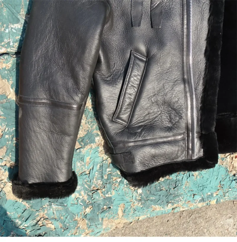 Men's Classic B6 Aviator Shearling Leather Jacket with Fur Lining - Image 5
