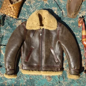 Premium Shearling Aviator Jacket with Genuine Leather Shell for Men