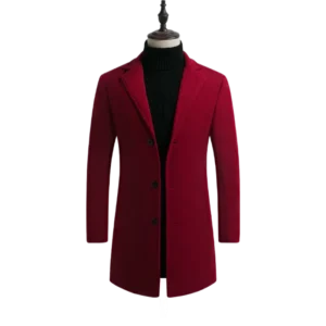 Men's Classic Wool Mid-Length Coat with Turn-Down Collar