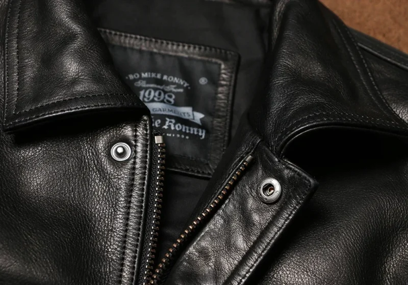 Vintage Motorcycle Leather Jacket Cowhide Slim Fit Casual Coat for Men - Image 3