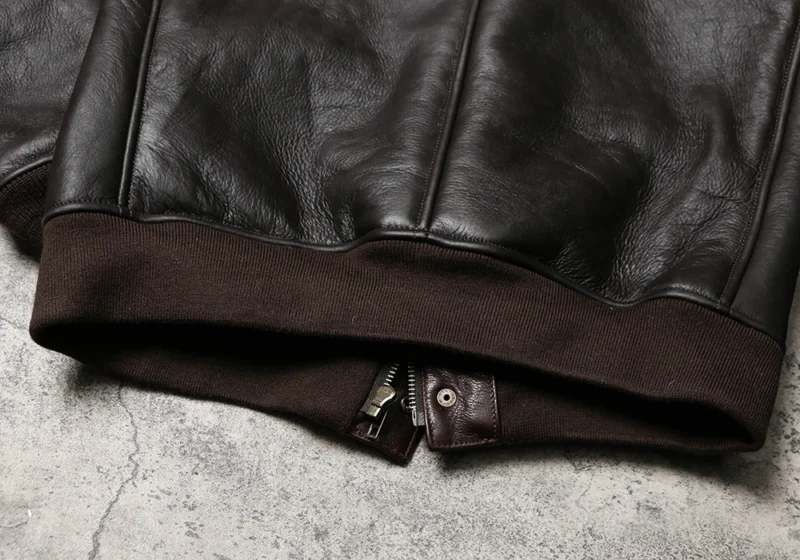 Men's Classic A2 Pilot Shearling Leather Jacket with Sheepskin Fur Lining - Image 6