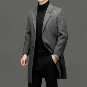 Premium Wool Blend Overcoat with Notched Collar for Men