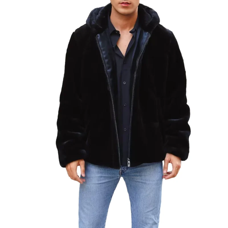 Men's Winter Plush Hooded Jacket with Zipper Front - Image 6