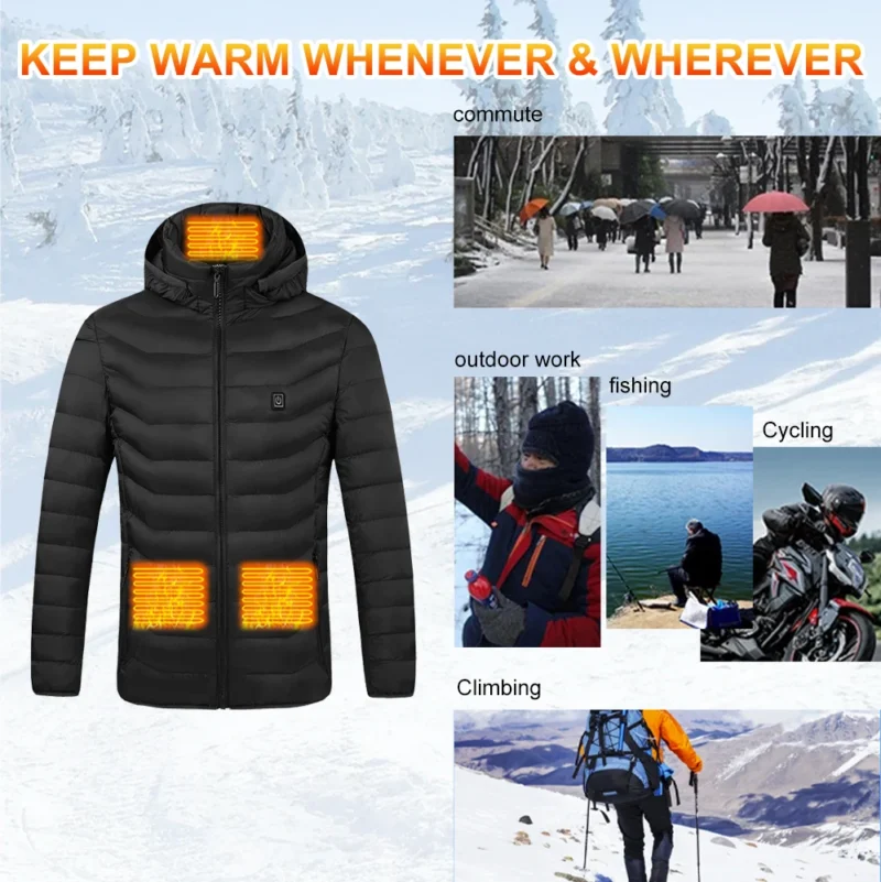 9-Zone USB Electric Heated Parka with Detachable Hood for Men - Image 3
