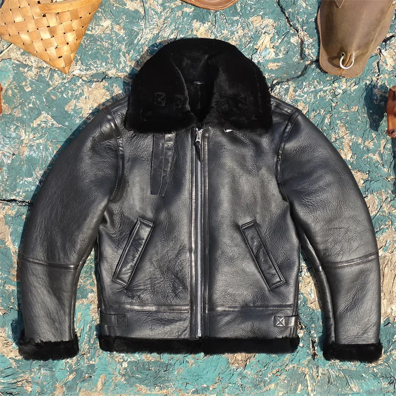 Classic shearling coat showing contrast to traditional peacoat design