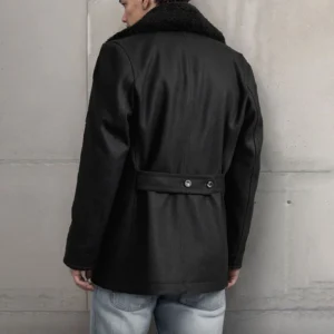 Classic Men's Wool Blend Pea Coat with Turn-down Collar