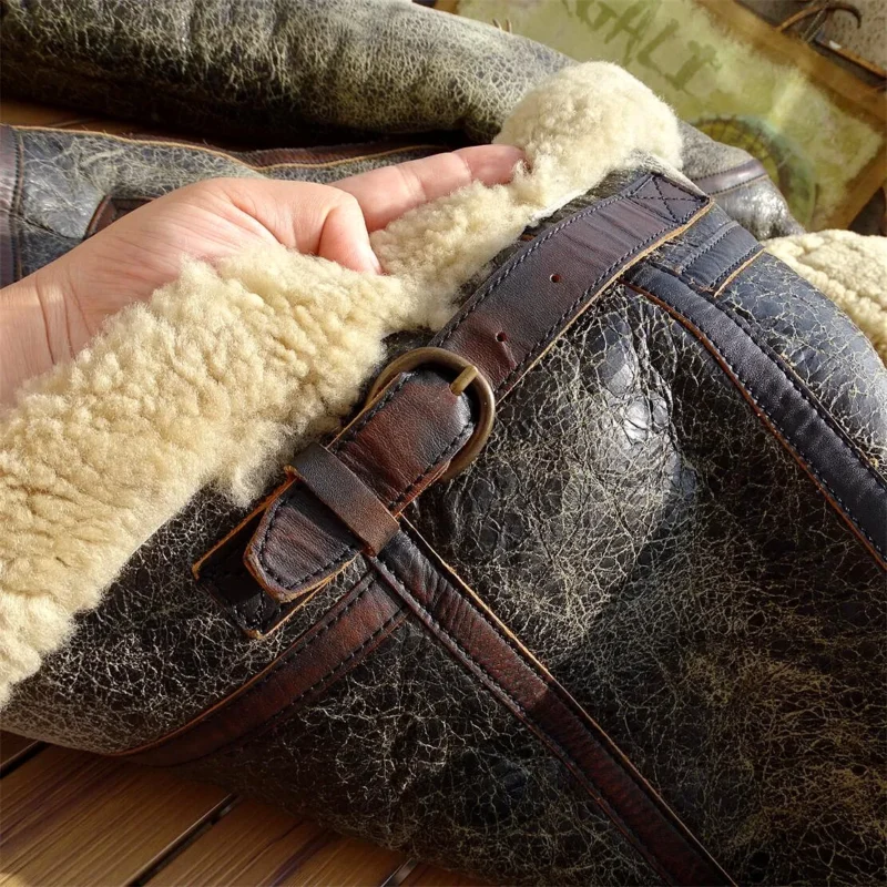 Men's Classic B6 Bomber Jacket Genuine Shearling Sheepskin Winter Coat - Image 6