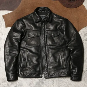 Vintage Motorcycle Leather Jacket Cowhide Slim Fit Casual Coat for Men