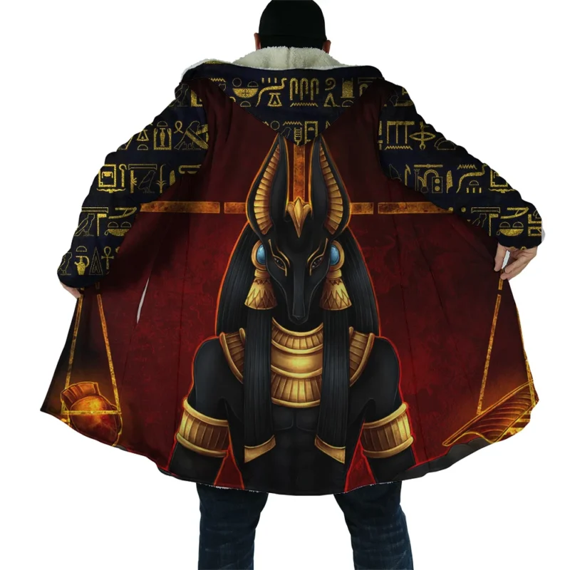 Men's Egyptian Mythology Fleece Cloak Hoodie with 3D Eye of Horus Print - Image 7