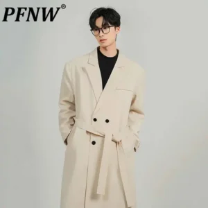 Men's Double Breasted Mid-Length Trench Coat with Belt