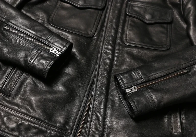 Vintage Motorcycle Leather Jacket Cowhide Slim Fit Casual Coat for Men - Image 4