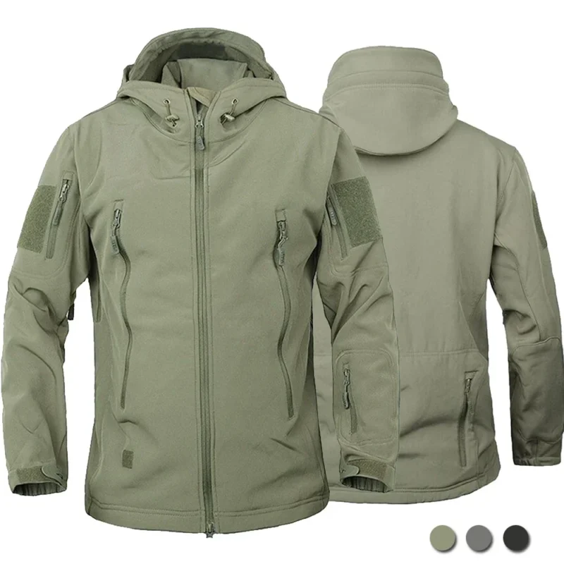 Men's Military Tactical Softshell Jacket with Hood - Windproof Waterproof - Image 2