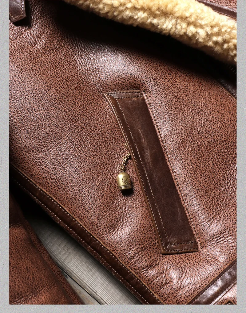 Premium Men's B3 Bomber Shearling Leather Winter Jacket with Wool Interior - Image 5