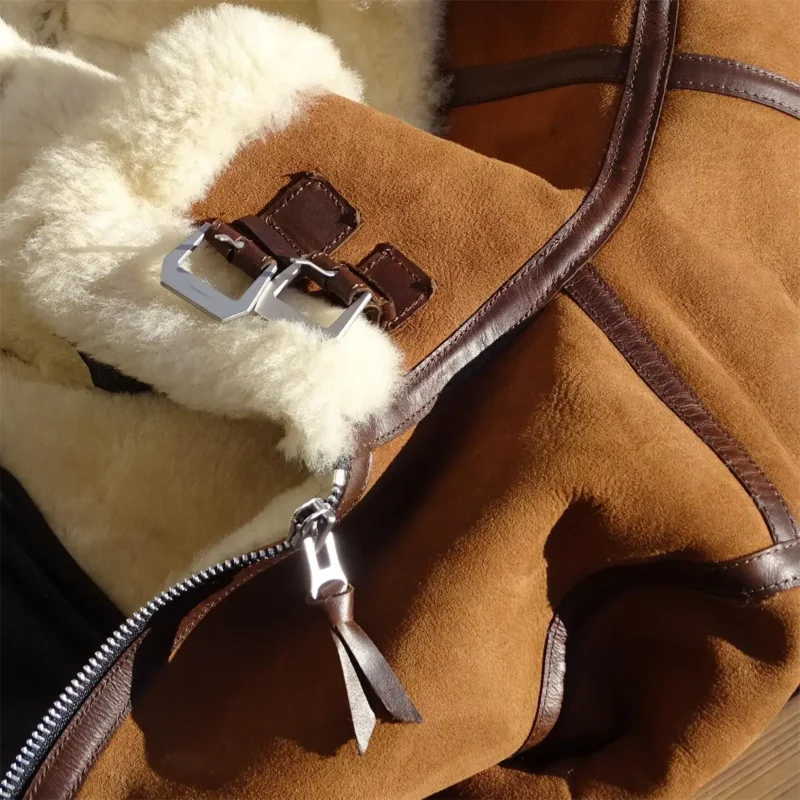 Premium Merino Shearling Aviator Jacket Men's Winter Leather Coat - Image 5