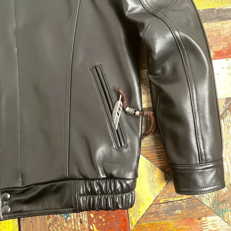Vintage Full Grain Goatskin Leather Jacket with Turn-down Collar for Men - Image 3