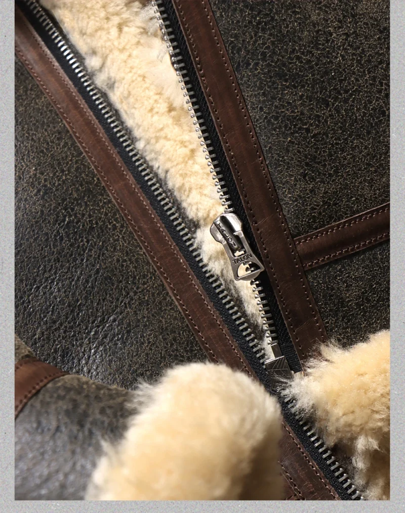 Premium Shearling B3 Flight Jacket with Horsehide Classic Bomber Coat for Men - Image 5