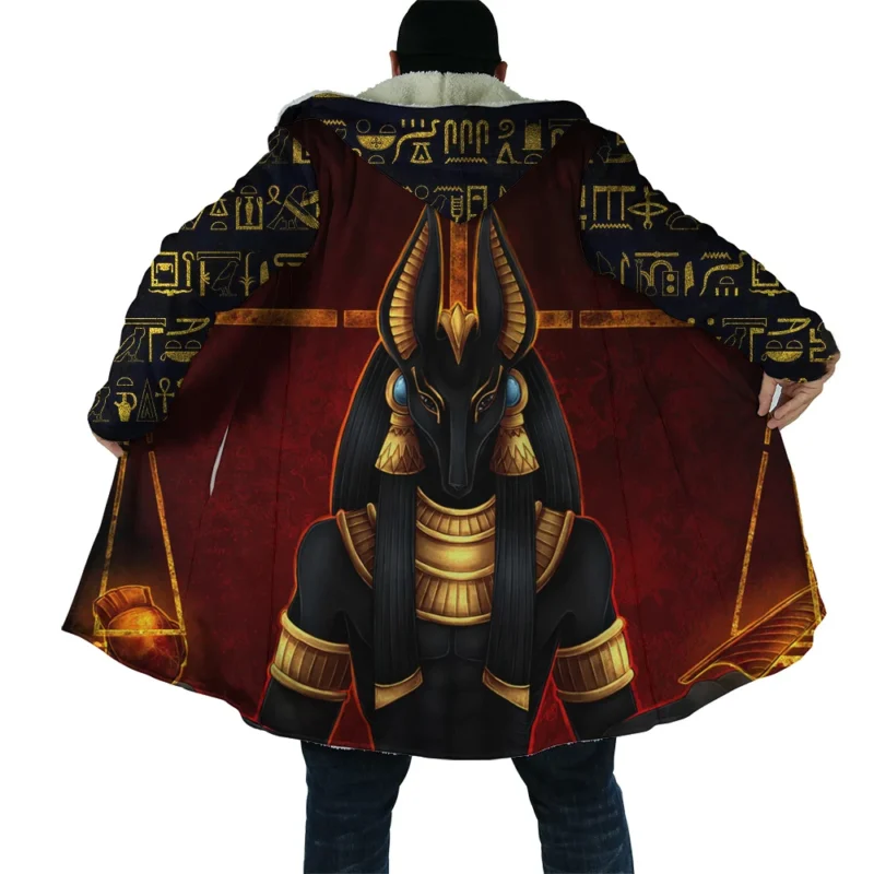 Men's Egyptian Mythology Fleece Cloak Hoodie with 3D Eye of Horus Print - Image 4