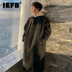 Classic Wool Knee Length Overcoat with Turn-down Collar for Men