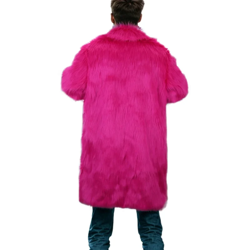 Men's Pink Leopard Print Wool Blend Winter Coat with Detachable Hood - Image 4