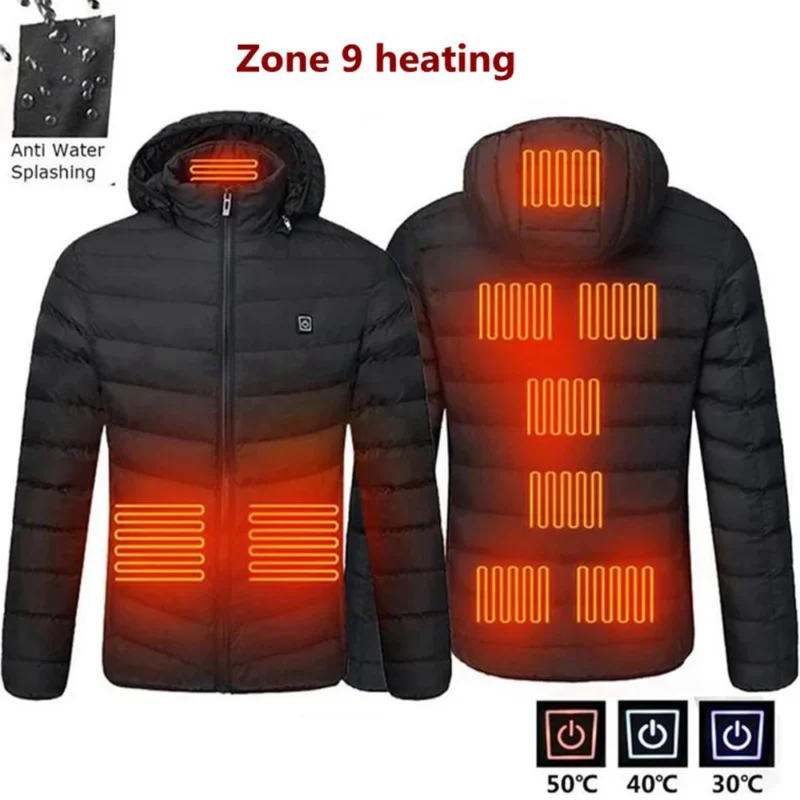 9-Zone USB Electric Heated Parka with Detachable Hood for Men - Image 2