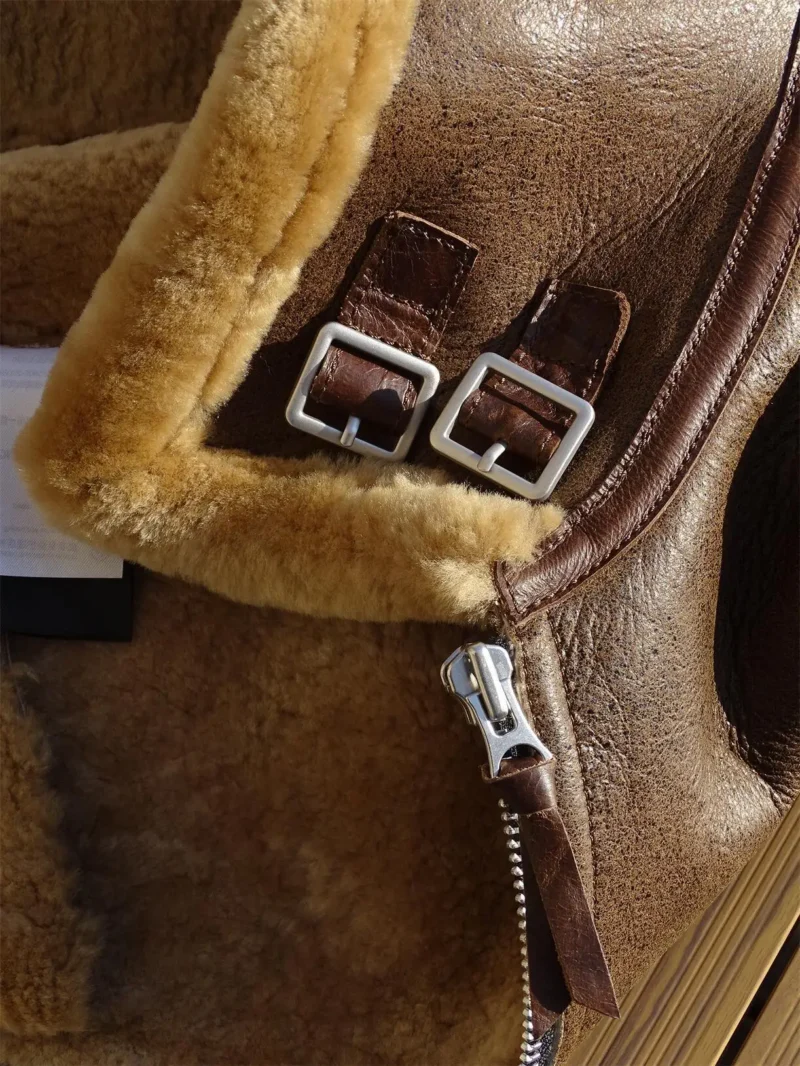 Men's Classic B3 Bomber Shearling Sheepskin Jacket with Fur Lining - Image 2
