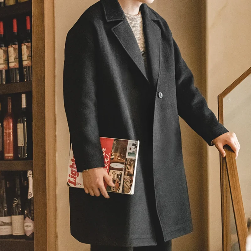 Classic Wool Single Breasted Overcoat for Men - Image 4