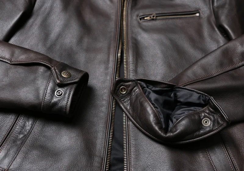 Men's Vintage Brushed Cowhide Leather Biker Jacket with Zip Closure - Image 5