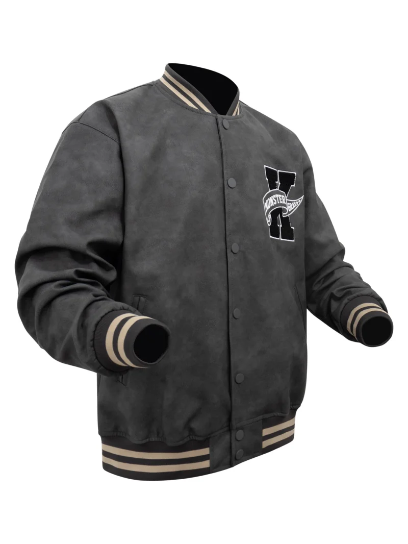 Men's Leather Varsity Bomber Jacket with Embroidered Letters - Image 6