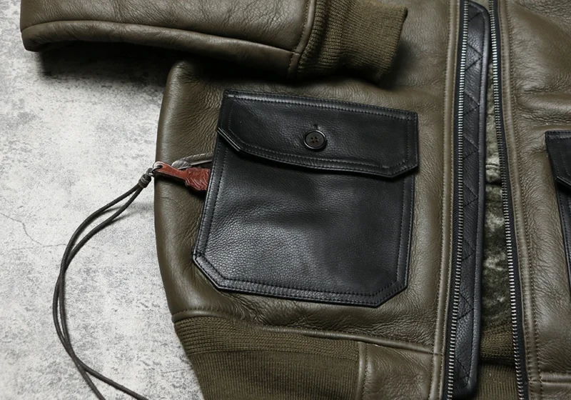 Men's Classic G1 Pilot Shearling Leather Jacket with Fur Lining - Image 3